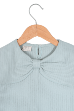 Kız Çocuk Fiyonklu Uzun Kollu Çizgili Sweatshirt Yeşil - Görsel 4
