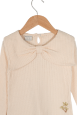 Kız Çocuk Fiyonklu Uzun Kollu Çizgili Sweatshirt Krem - Görsel 2