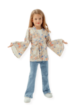 Kız Çocuk Çiçek Desenli Kimono ve Kot Pantolon 3'lü Takımı Yeşil - Görsel 2