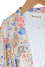 Kız Çocuk Çiçek Desenli Kimono ve Kot Pantolon 3'lü Takımı Yeşil - Görsel 5